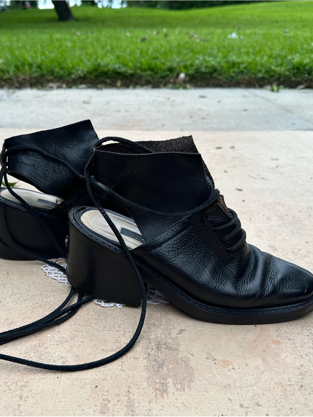 Ann Demeulemeester Vintage Black Leather Lace-Up Shoes 7.5